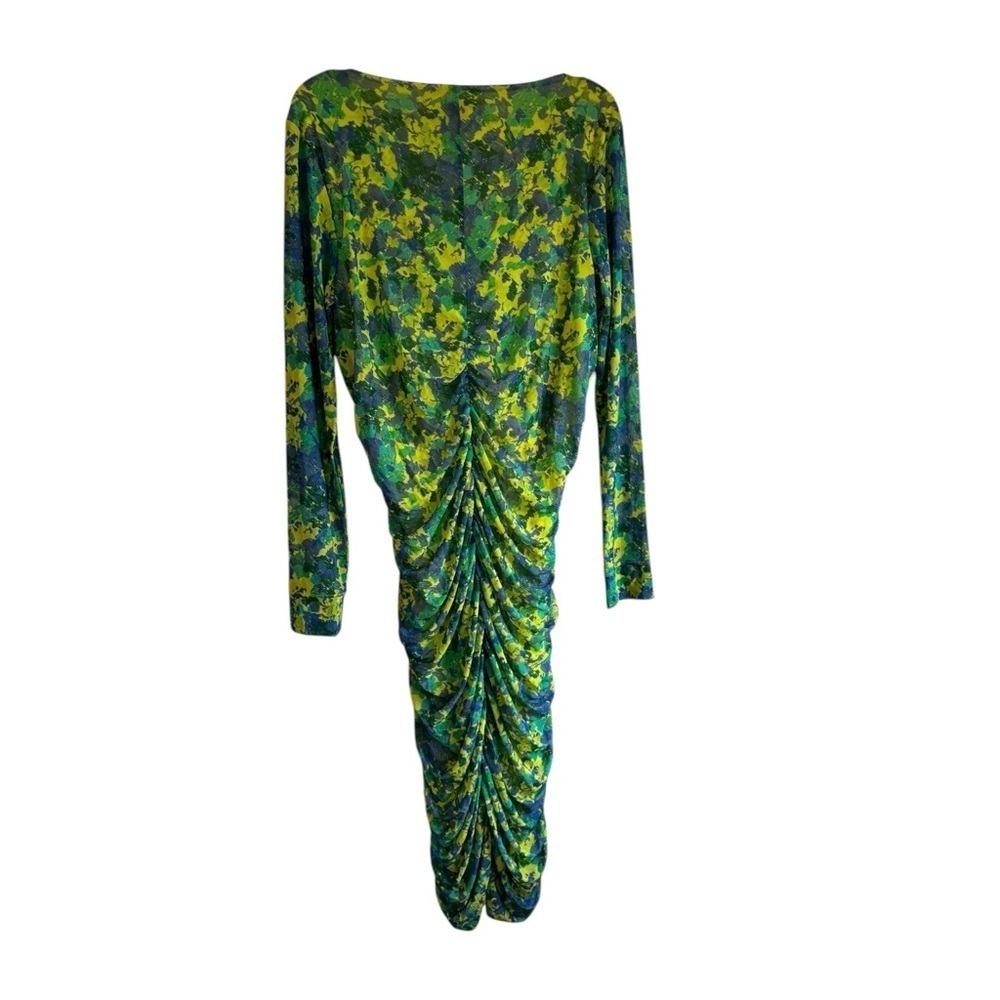 GANNI Ruched‎ floral printed Green 12 stretch-mesh midi dress - Picture 5 of 10